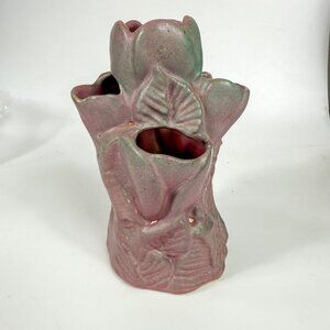 Vintage Niloak Pottery Ozark Dawn Pink Crocus Tulip Vase Flower Frog